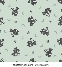 Halloween witch ghost cat doodle cartoon pattern