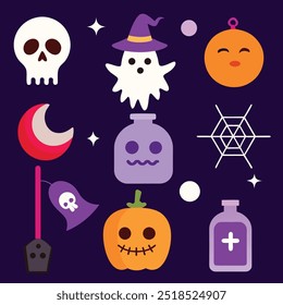 Halloween witch and ghost sticker set for holiday celebrations