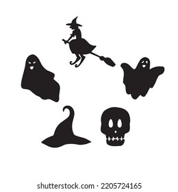 Halloween witch and ghost vector set cameo silhouette ready for print or your designs.