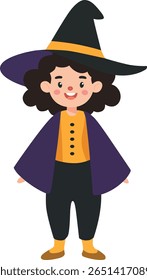 Halloween witch girl illustration in a fun colorful style