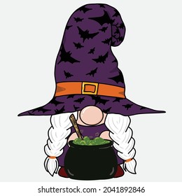 Halloween Witch Gnome with Witch Pot