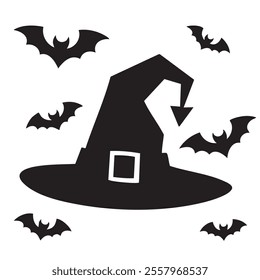 Halloween Witch Hat with Bats - Silhouettes for spooky designs