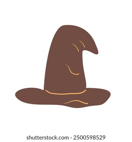 Halloween witch hat with a buckle isolated on white background. Vector hand drawn illustration