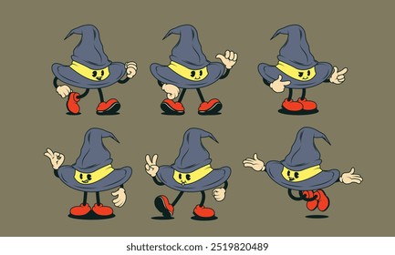 
Halloween Witch Hat Cartoon Character with Various Styles