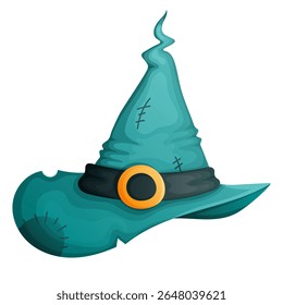 Halloween witch hat  cartoon illustration with curved tip. Spooky , magical design element.