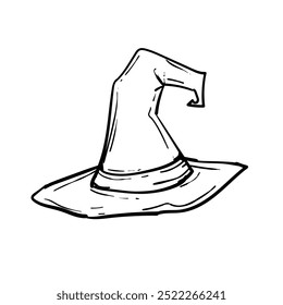 Chapéu de bruxa de Halloween. Estilo de desenho à mão do clip-art. Elemento criativo doodle. Ilustração vetorial