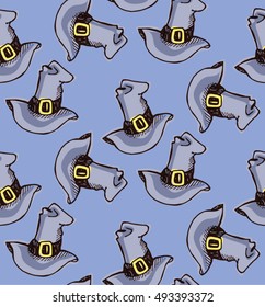 Halloween witch hat doodle  pattern. Hand drawn vector illustration. Seamless pattern with Halloween elements. 