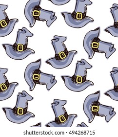 Halloween witch hat doodle  pattern. Hand drawn vector illustration. Seamless pattern with Halloween elements. 