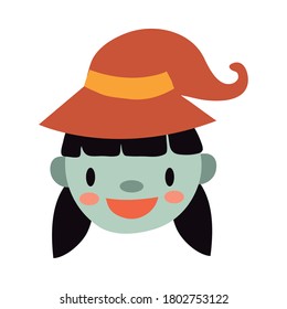 halloween witch with hat flat style icon vector illustration design