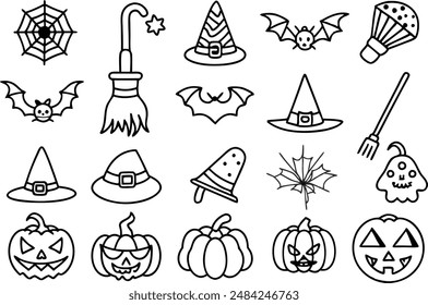 Halloween witch hat icon set. Line Icon. Editable Stroke.