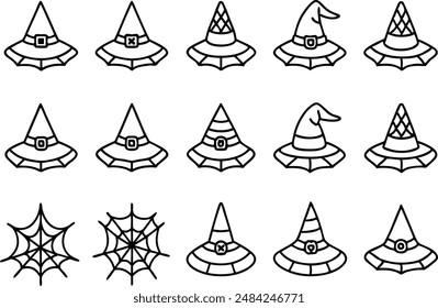 Halloween witch hat icon set. Line Icon. Editable Stroke.