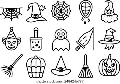 Halloween witch hat icon set . Line Icon. Editable Stroke.