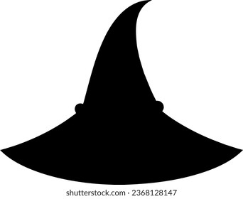 Halloween witch hat isolated on white background. Black silhouette of Halloween witch hat. Vector illustration. Halloween hat.