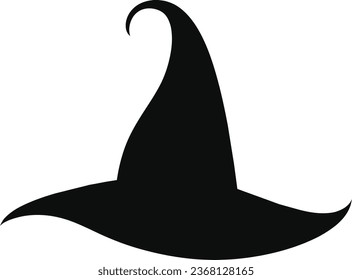 Halloween witch hat isolated on white background. Black silhouette of Halloween witch hat. Vector illustration. Halloween hat.