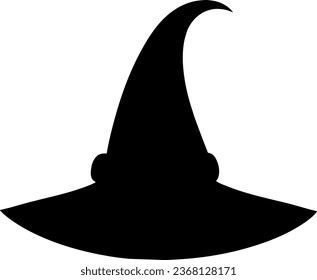 Halloween witch hat isolated on white background. Black silhouette of Halloween witch hat. Vector illustration. Halloween hat.