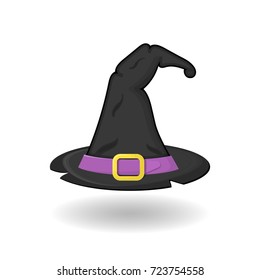 Halloween witch hat isolated on white background in cartoon style. Graphic element for your design. Vector illustration
