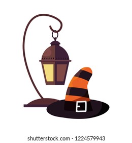 halloween witch hat and lamp