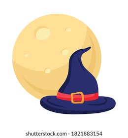 halloween witch hat with moon design, happy holiday and scary theme Vector illustration