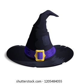 Halloween Witch hat old and shabby icon isolated on white background. Vector illustration