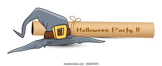 Halloween Witch Hat with Paper Scroll Vector