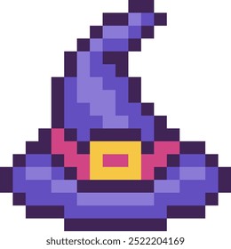 Halloween Witch Hat Pixel 8bit Icon.