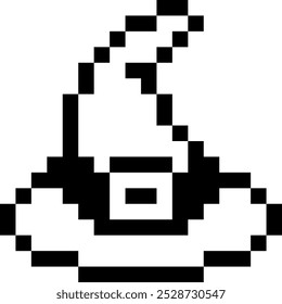 Halloween Witch Hat Pixel 8bit Icon Black Color.