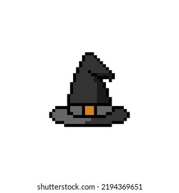 Halloween witch hat pixel icon vector design