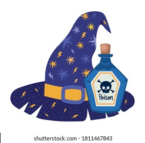 Halloween witch hat and poison design, Holiday and scary theme Vector illustration