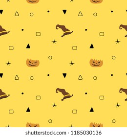 Halloween witch hat and pumpkin seamless pattern. vector illustration for fashion textile print and wrapping with festive design.