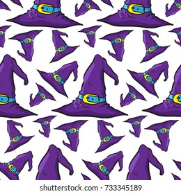 halloween witch hat seamless pattern