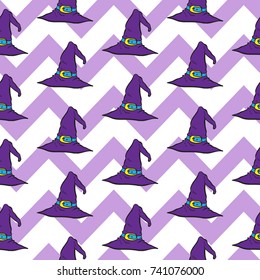 halloween witch hat seamless pattern