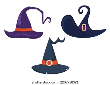 Halloween witch hat set. Cartoon vector illustration.