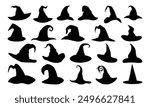 Halloween Witch Hat Silhouette, Witch Hat Different Shapes Silhouette Set, Handmade Calligraphy Vector Illustration.