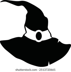 Halloween Witch Hat Silhouette, Isolated on White Background. Vector Icon Design.