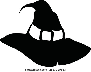 Halloween Witch Hat Silhouette, Isolated on White Background. Vector Icon Design.