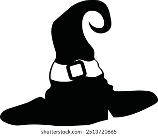 Halloween Witch Hat Silhouette, Isolated on White Background. Vector Icon Design.