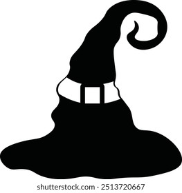 Halloween Witch Hat Silhouette, Isolated on White Background. Vector Icon Design.