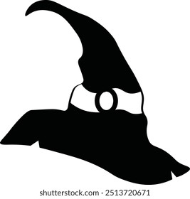 Halloween Witch Hat Silhouette, Isolated on White Background. Vector Icon Design.