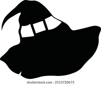 Halloween Witch Hat Silhouette, Isolated on White Background. Vector Icon Design.