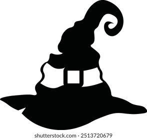 Halloween Witch Hat Silhouette, Isolated on White Background. Vector Icon Design.