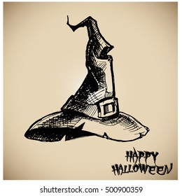 Halloween witch hat.. Vector collection.Hand drawn illustration.Line art. Doodle.