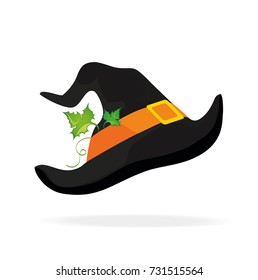 Halloween. Witch hat. Vector. Greeting card or invitation for a party and a party.