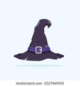 Halloween witch hat vector illustration isolated. Witch hat with purple cloth on white background. Design element for Halloween.