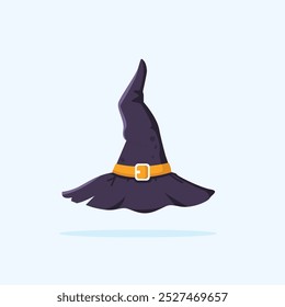 Halloween witch hat vector illustration isolated. Witch hat with yellow cloth on white background. Design element for Halloween.