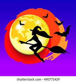 halloween, witch, hat, vector, illustration, holiday, black, silhouette, cartoon