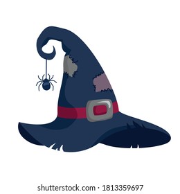 Halloween witch hat. Vector, white background, isolated.