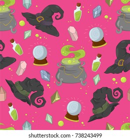 halloween witch hat witchcraft magic seamless pattern