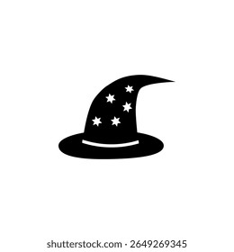 Halloween Witch Hat, Wizard Cone Cap Solid Flat Vector Icon Isolated on White Background.