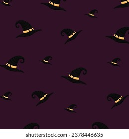 Halloween witch hats seamless vector pattern. Witch hat and pixie dust Halloween seamless pattern. Halloween Seamless Pattern. Spooky doodle texture for design and print.