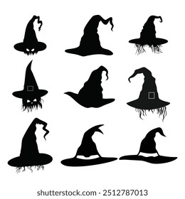 Halloween Witch Hats vector illustration set